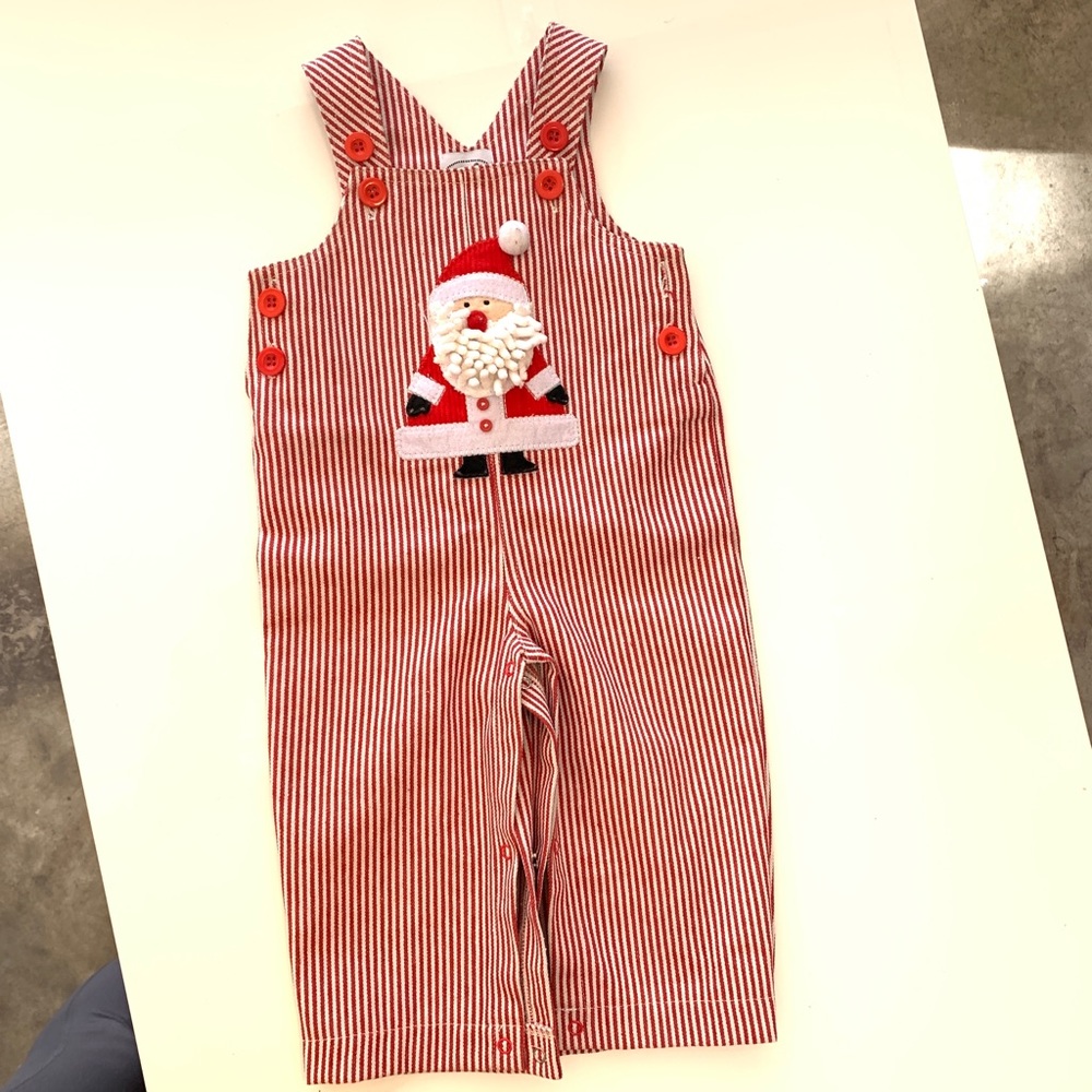 Santa Overalls red & white pinstripe